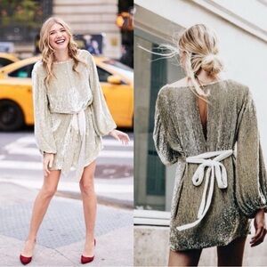 Retrofete Grace Sequin Embellished Belted Mini Dress In Silver Size XS